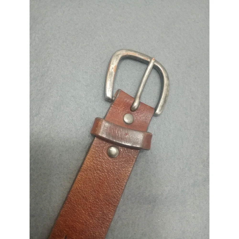 GAP Warped Brown Genuine Cow Leather Belt USA Women's Size M 36 Floral Cut Out